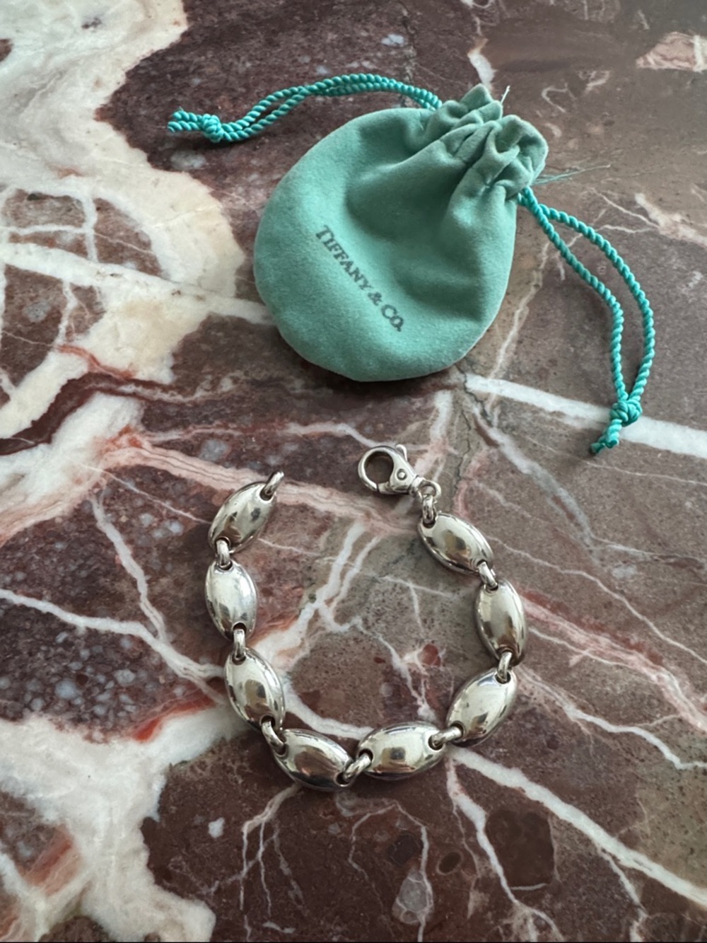 Tiffany & Co. Authentic Pebble Link Oval Bracelet Sterling Silver .925 w/ Pouch